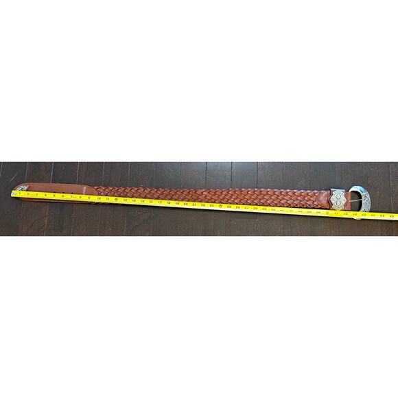 Boho Style Western Belt Made in Mexico Silver Tone Buckle Brown Leather - Picture 5 of 9